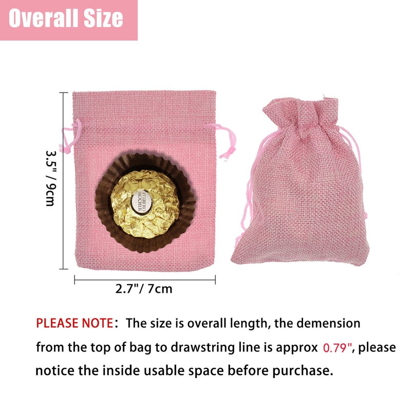 Bezall 50Pcs Pink Burlap Bags with Drawstring, 2.7x3.5 Inch Small Linen Gift Bags Jewelry Candy Pouch Sacks for Christmas, Wedding Favor, Party, DIY Crafts - Image 3
